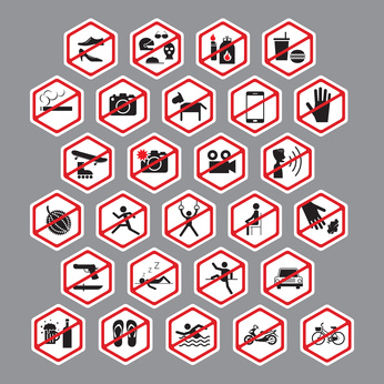 Stop, No, Forbidden, Backslash, Hexagon Form Symbol Set